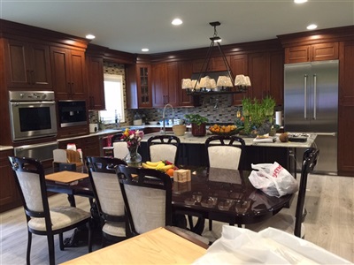 semi custom kitchen cabinet in manhasset hill 2 Golden honey cabinet with walnut island